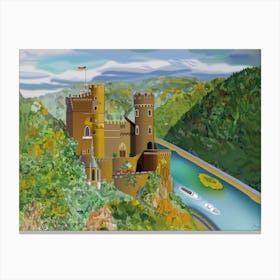 Landscape With Rheinstein Castle On The River In Germany Canvas Print