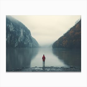 Lonely Man Standing By The River Canvas Print