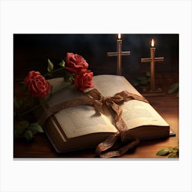 Open Book With Roses Canvas Print