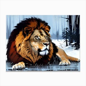 Lion In The Snow 1 Canvas Print