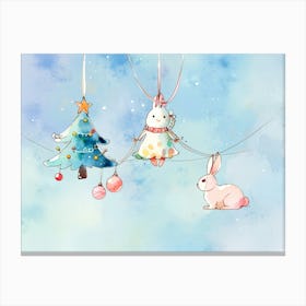 Watercolor Christmas Bunny 1 Canvas Print