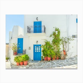 Blue And White House In Paros 1 Canvas Print