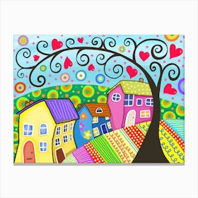 Folk Art Doodle Houses Village Canvas Print