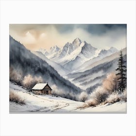 Vintage Muted Winter Mountain Landscape (1) 1 Canvas Print