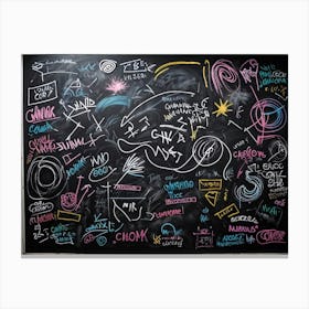 Blackboard Art Showcasing The Creative Chaos Of Chalk White Strokes Swirling With Abstract Circles A (3) Canvas Print