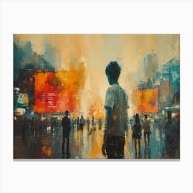 Digital Fusion: Human and Virtual Realms - A Neo-Surrealist Collection. Man In The City Canvas Print