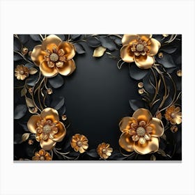 3d Illustration Background With Golden Jewelry And Flowers Canvas Print