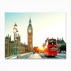 London Big Ben And Traffic On Westminster Bridge Canvas Print