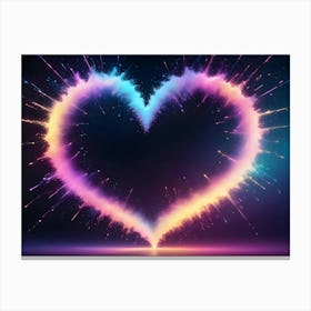 Abstract Image Of A Heart Shape Formed By Colorful, Glowing Particles Canvas Print