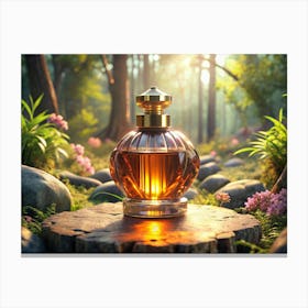 Glass Perfume Bottle In A Forest Setting Canvas Print