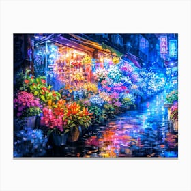 Flower Market At Night Canvas Print