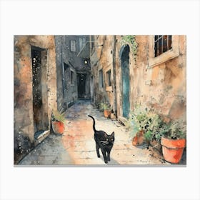 Split, Croatia   Cat In Street Art Watercolour Painting 1 Canvas Print