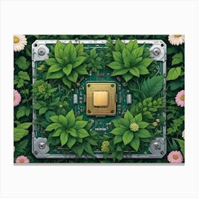 Cpu With Flowers And Plants Growing On It Canvas Print