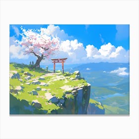Cherry Blossom Tree And Torii Gate Canvas Print