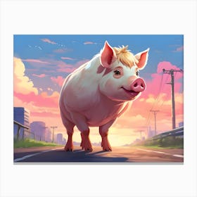 Pig On The Road Canvas Print
