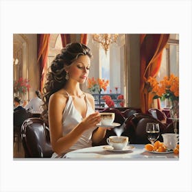 Woman Drinking Coffee Canvas Print