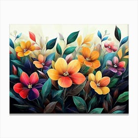 Beautiful Illustration Of Colorful Flowers 1 Canvas Print