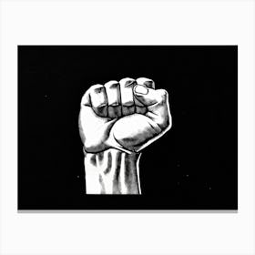 A Clenched Fist Emblematic Of Both Power And Protest Striking Through A Backdrop Of Chaos And Turm (1) Canvas Print