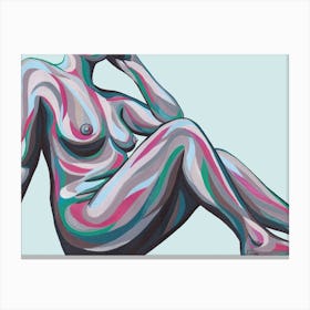 Nude Resting Woman In Grey And Hot Pink Canvas Print