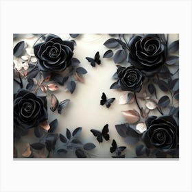 3d View of the 3d Art Showing Black Roses and Butterflies on A Beautiful Background Canvas Print