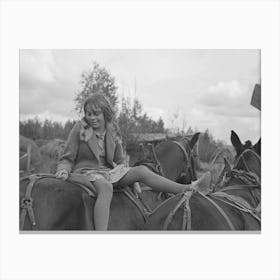 Girl Astride Mule, Farm Near Northome, Minnesota By Russell Lee Canvas Print