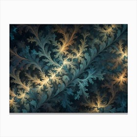 An Abstract Design With Swirling, Orange Tendrils On A Teal Background 1 Canvas Print