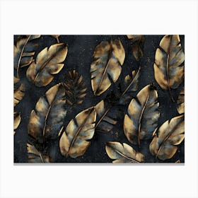 Grunge Bronze Banana Leaves Palm Tropical Exotic Seamless Pattern Hand Drawn Dark Vintage Canvas Print