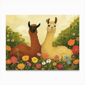 Floral Animal Illustration Llama 1 Canvas Print
