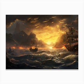 Pirate Ships In The Sea Canvas Print