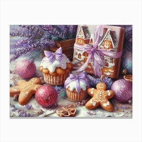 Lavender Christmas Ephemera Oil Paintings 4 Canvas Print