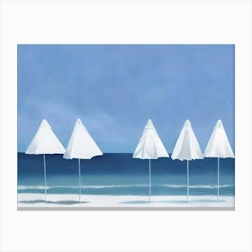 White Umbrellas On The Beach Canvas Print