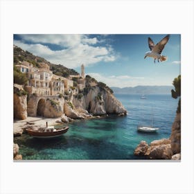 Oil Painting of Mediterranean Coastal Views  Canvas Print