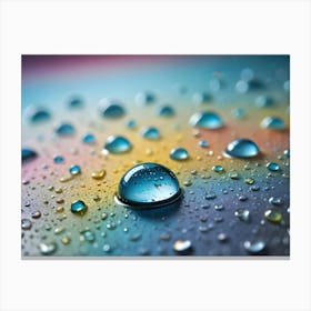 Close Up Shot Of Water Droplets On A Colorful Surface Canvas Print