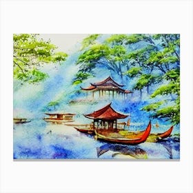 Misty Pagoda Reflections Canvas Print