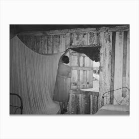 Untitled Photo, Possibly Related To Mrs, Emil Kimball Sweeping Kitchen In Her Present Home, The Broom Was Made Canvas Print