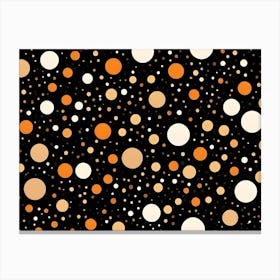 Seamless Pattern Of Scattered Circles In Shades Of Orange And White On A Black Background Canvas Print