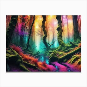 A stream running through a colorful mystical magical forest 1 Canvas Print