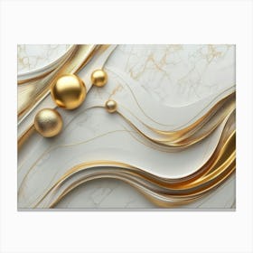 3d Marble Background Art With Golden Lines And Circles 1 Canvas Print