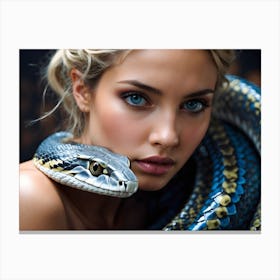 Beautiful Woman With A Snake 1 Canvas Print