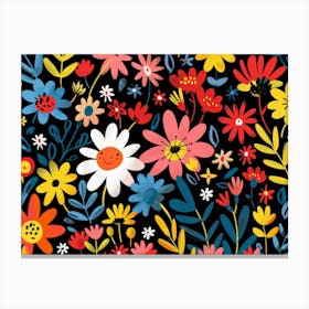 Flowers On A Black Background 4 Canvas Print