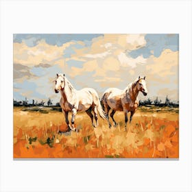 Horses Painting In Wyoming, Usa, Landscape 3 Canvas Print