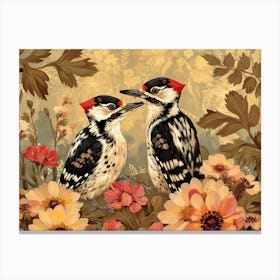 Floral Animal Illustration Woodpecker 2 Canvas Print