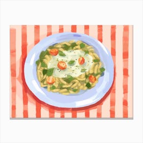 A Plate Of Pesto Pasta, Top View Food Illustration, Landscape 1 Canvas Print