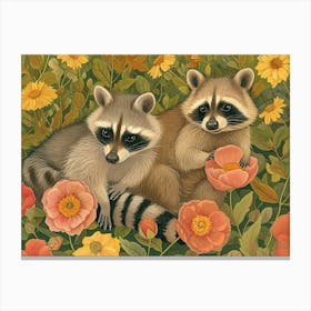 Floral Animal Illustration Raccoon 2 Canvas Print