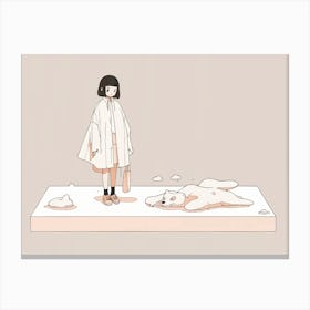 Girl And A Polar Bear Canvas Print