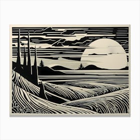 A Linocut Piece Featuring Fragmented And Ghostly Remnants Of Dreamy landscape, 114 Canvas Print