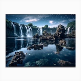 Waterfall At Night 4 Canvas Print