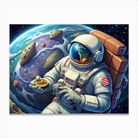 Astronaut Eating Food In Space Canvas Print