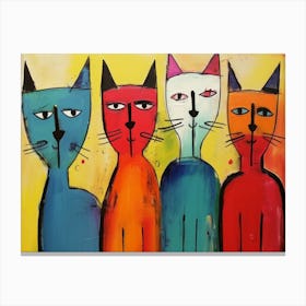 The Four Cats Acrylic Painting In The Style Of Chromat 1 Canvas Print