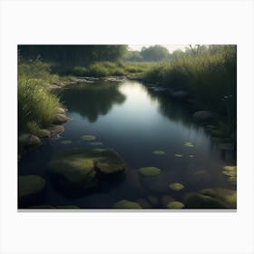 Tranquil Brook Flowing Through A Clear Watered Wetland Canvas Print